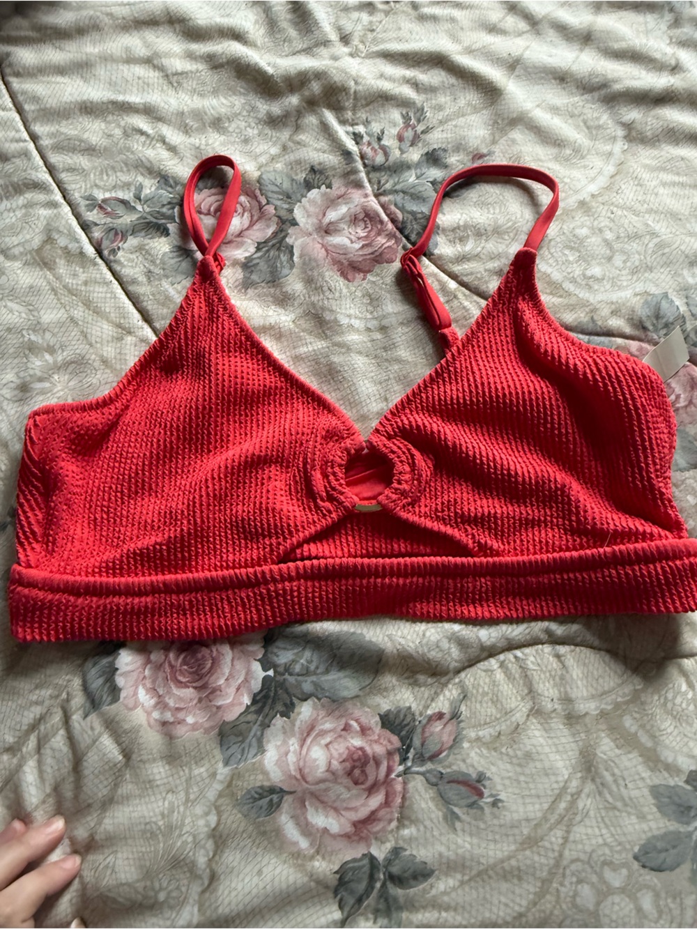Coral Triangle Bikini Top with Ring Detail